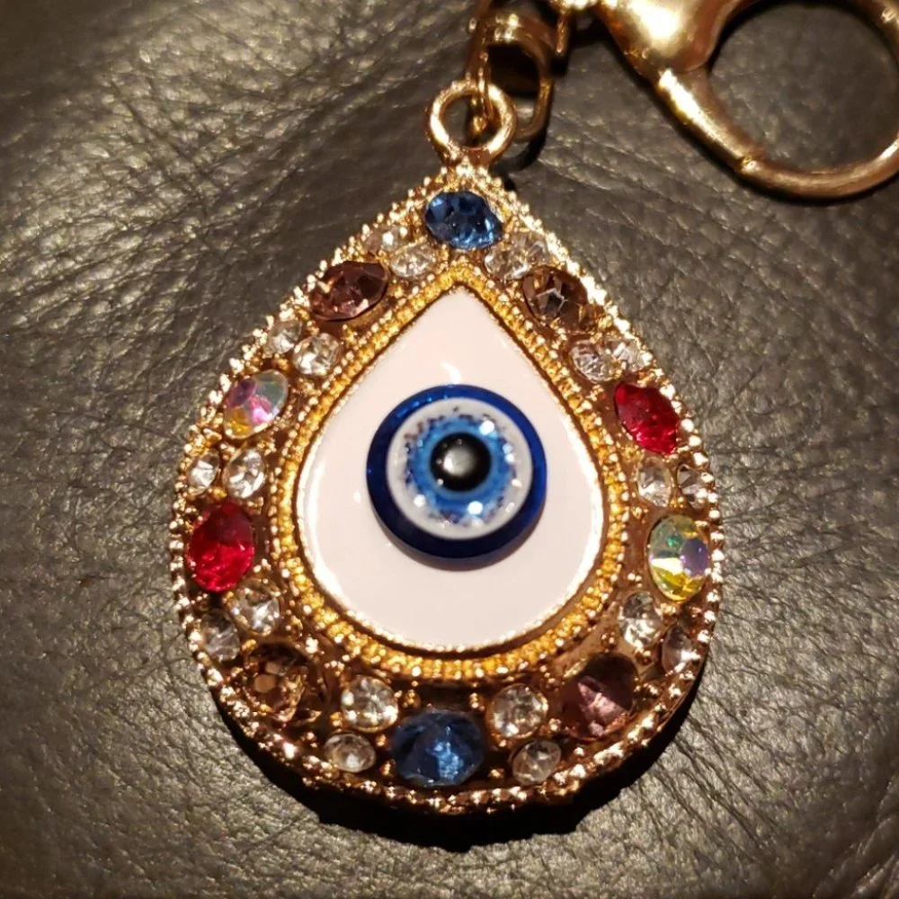 Studded Tear Drop Evil Eye Keychain NWT - Picture 2 of 3